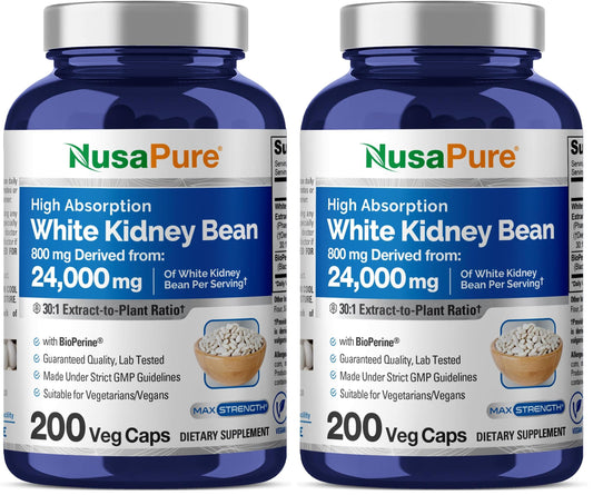 NusaPure White Kidney Beans 30:1 Extract – 24,000 mg Equivalent, 200 Vegan Capsules (Pack of 2)
