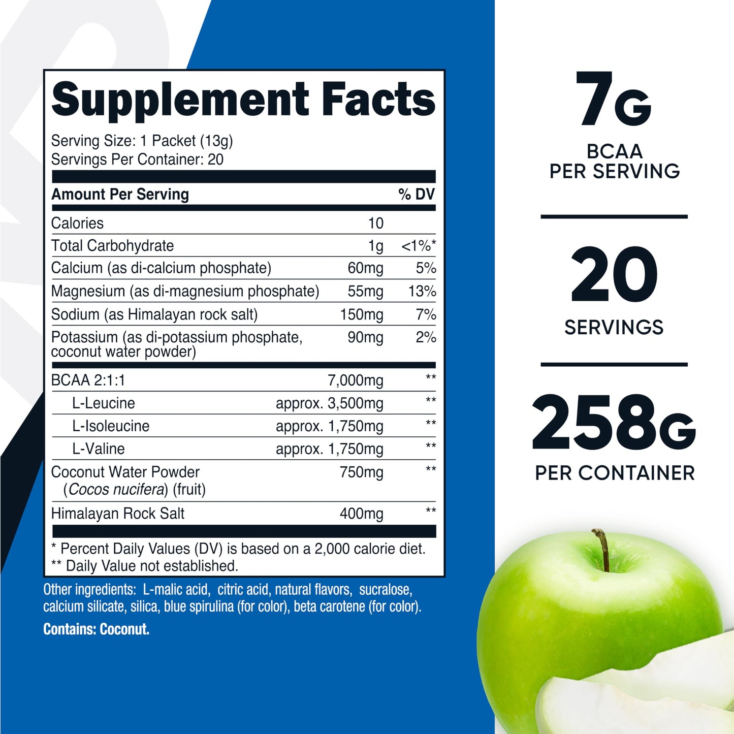 Nutricost BCAA+ Hydration Green Apple - 20 Stickpacks | Gluten-Free, Non-GMO