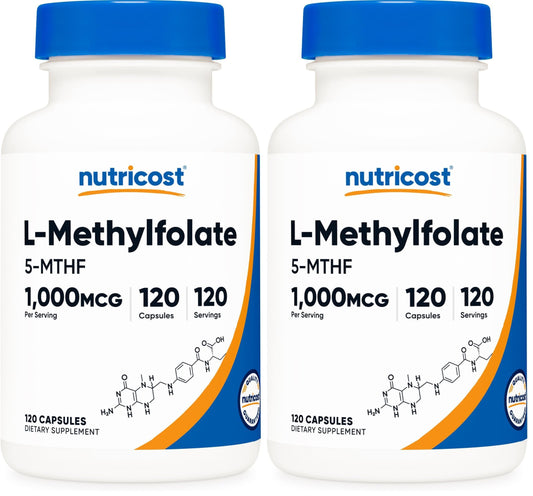 Nutricost Methylfolate 1000mcg – 120 Vegetarian Capsules (Gluten Free, Non-GMO) Pack of 2