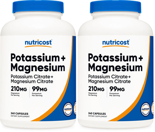 Nutricost Potassium 99 mg & Magnesium 210 mg Citrates, 240 Capsules | Non-GMO, Gluten Free | Pack of 2