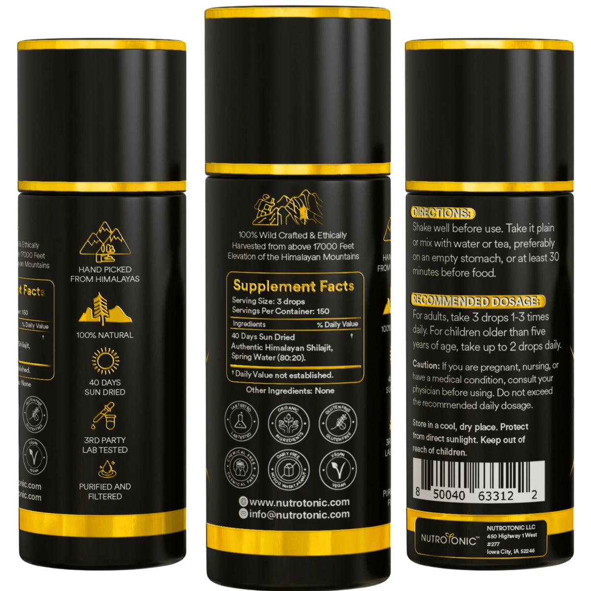 NutroTonic® Himalayan Shilajit Liquid Drops – 86% Fulvic, 10% Humic, Gold A+ (20ml)