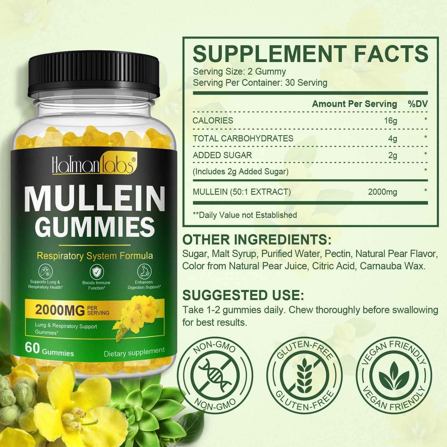 Nyloriaine Mullein Gummies – Lung Support & Immune Boost (60pcs)