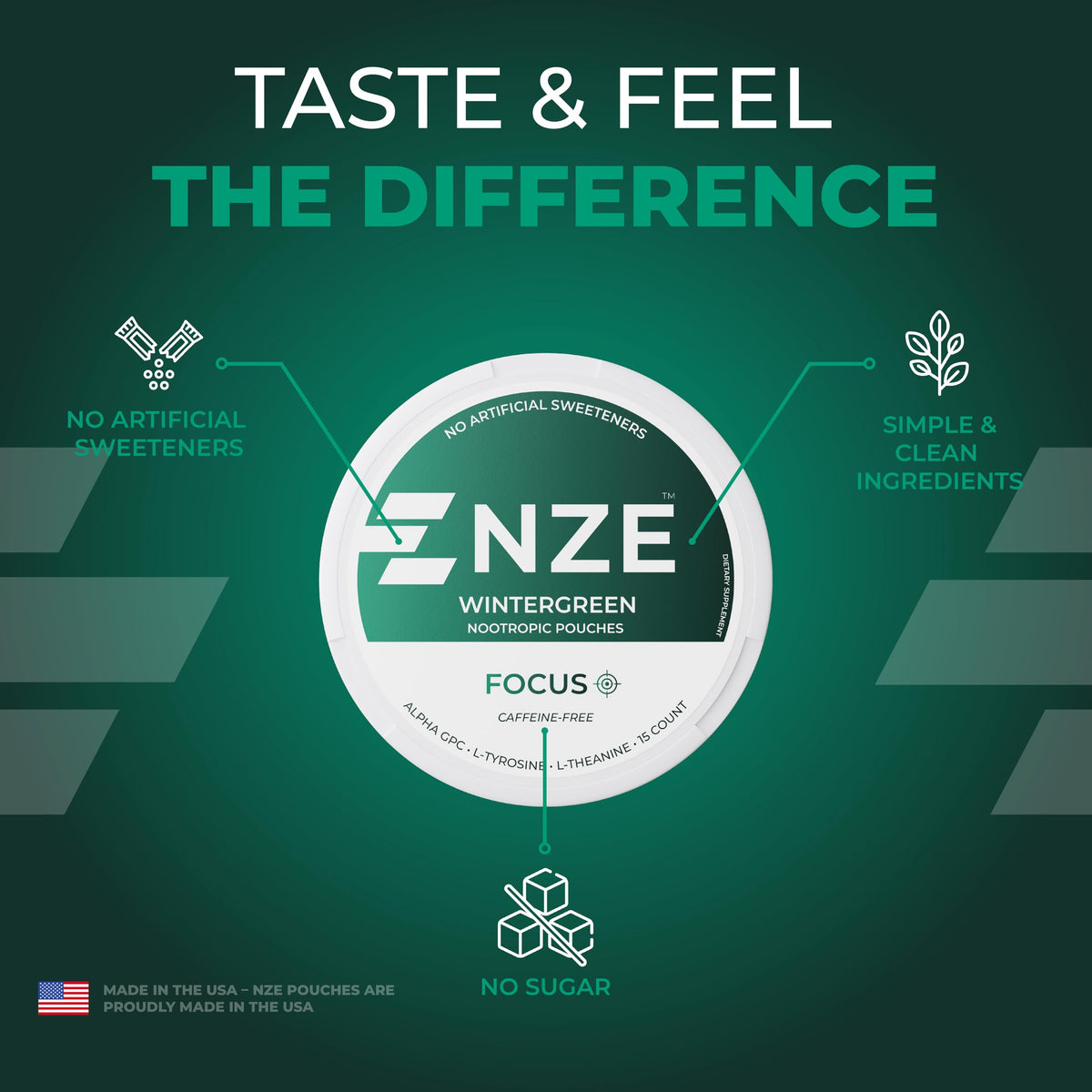 NZE Caffeine Free Nootropic Pouches (Wintergreen) – 15 Pouches Per Can – 5 Pack