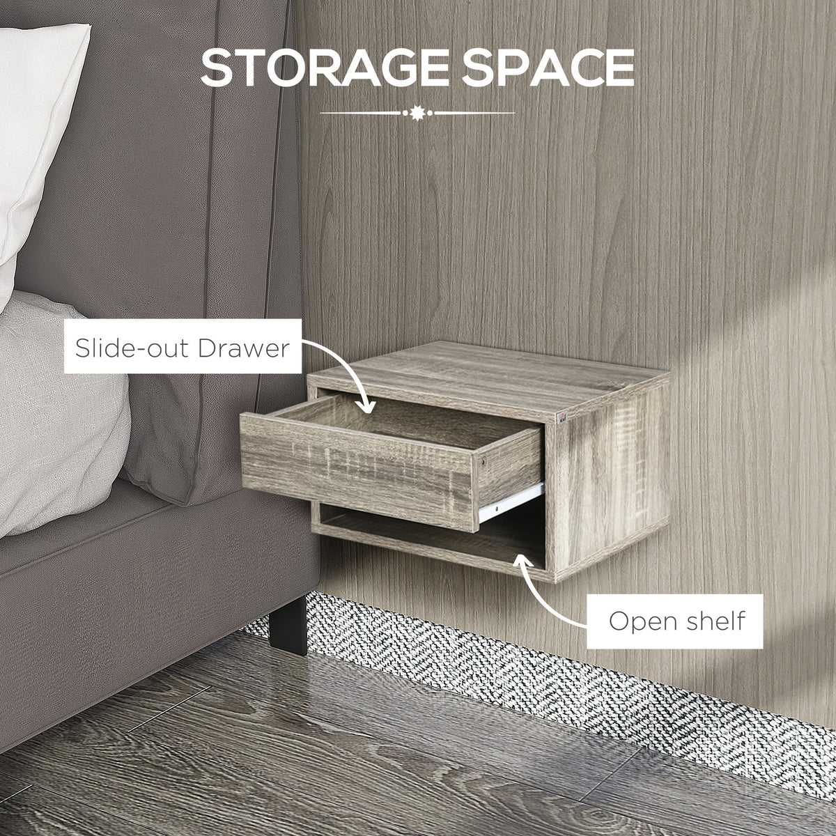 HOMCOM Floating Bedside Table Set of 2 Wall Mounted Nightstand Brown