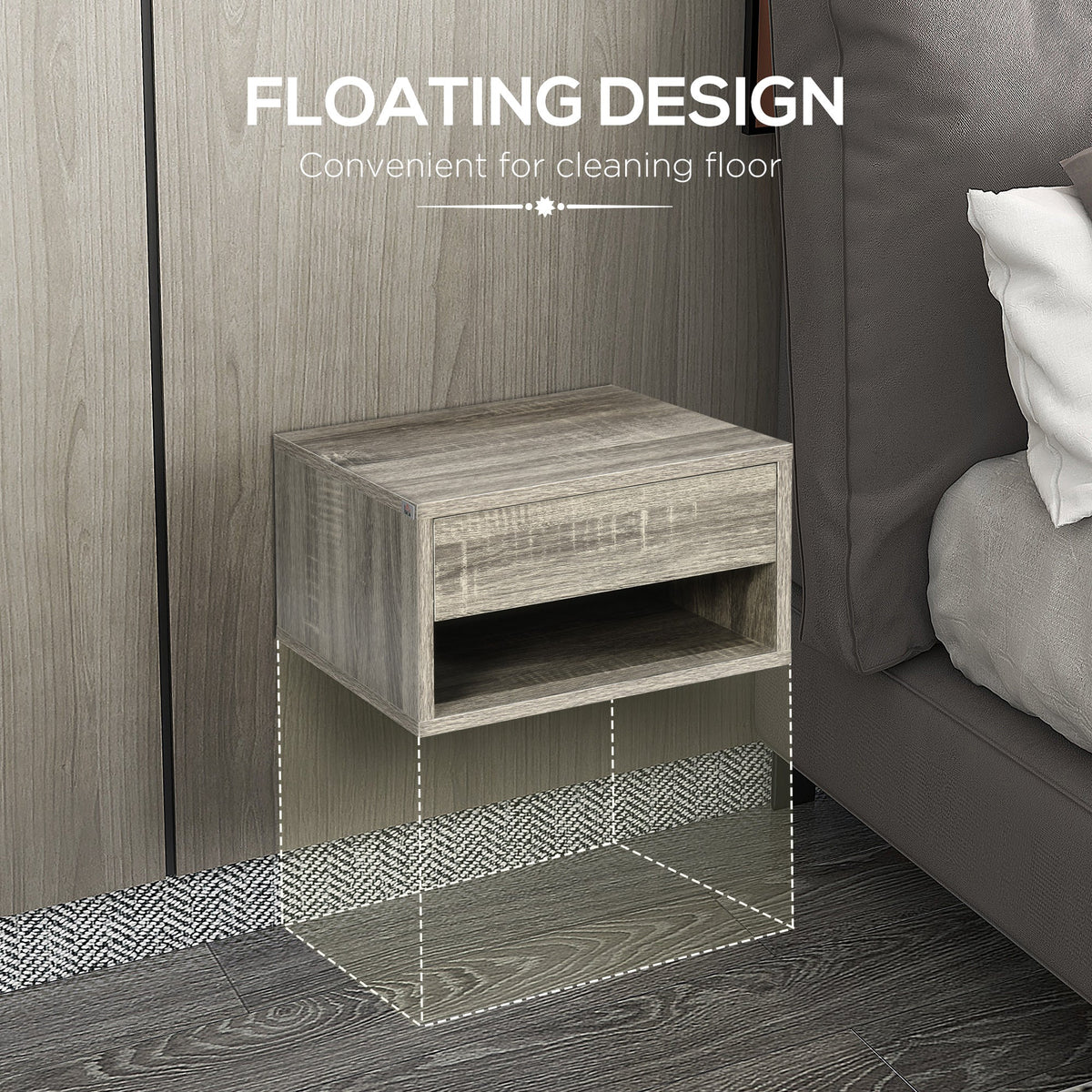 HOMCOM Floating Bedside Table Set of 2 Wall Mounted Nightstand Brown