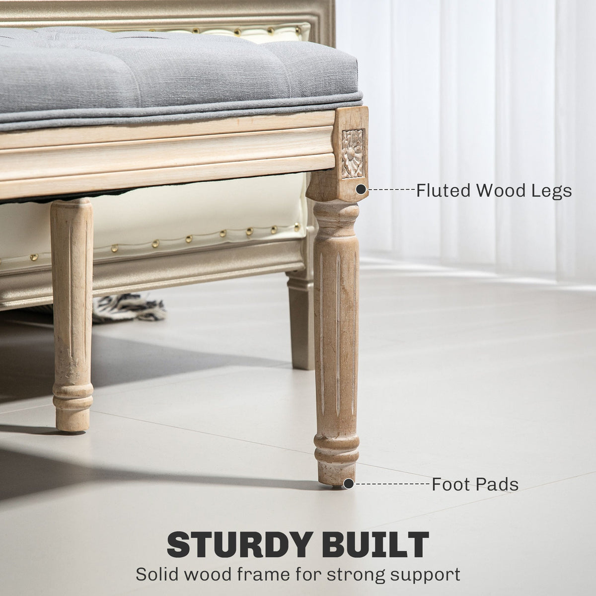 HOMCOM End of Bed Bench Tufted Upholstered Foot Stool, Light Grey