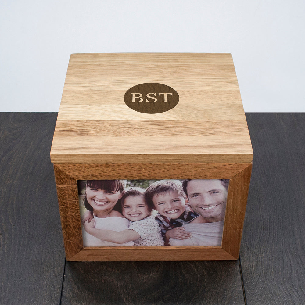 Monogrammed Oak Photo Keepsake Box