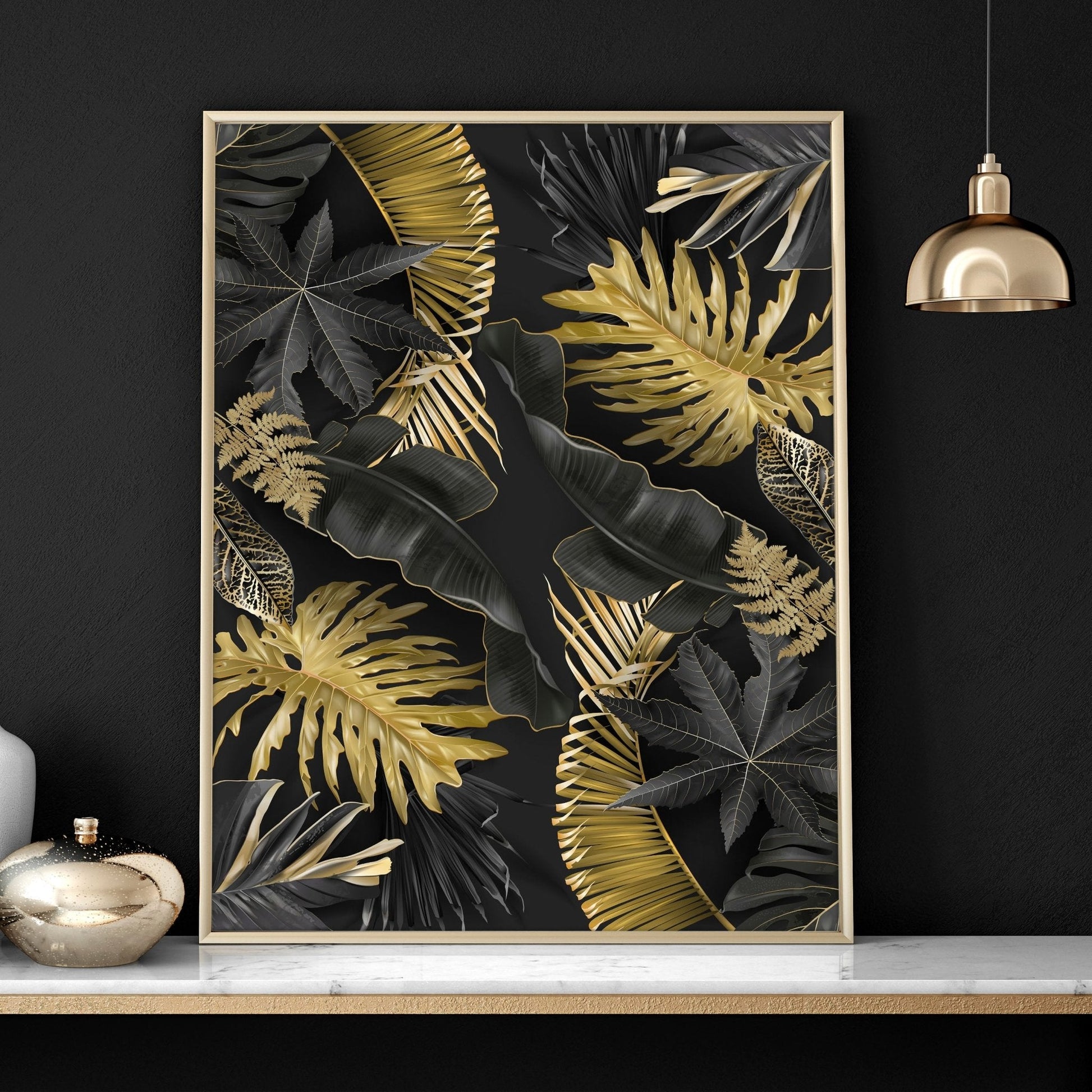 Office decor for walls | set of 3 Tropical gold wall art prints