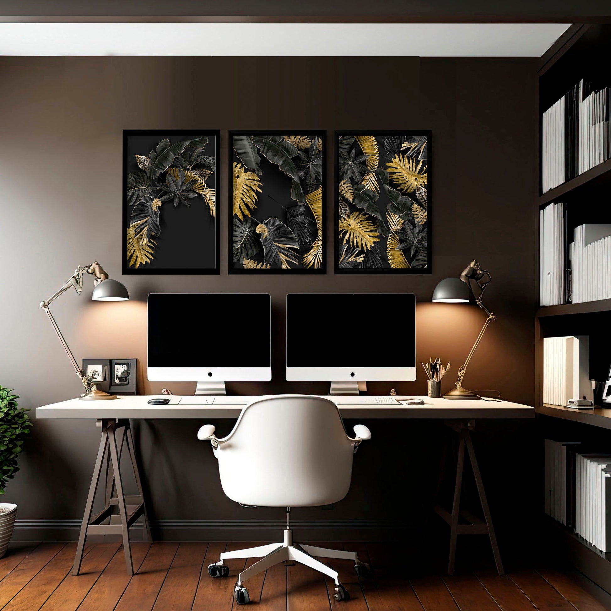 Office decor for walls | set of 3 Tropical gold wall art prints