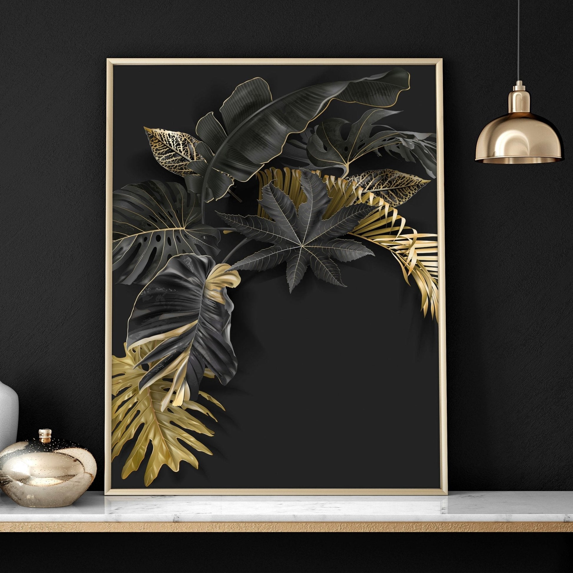 Office decor for walls | set of 3 Tropical gold wall art prints