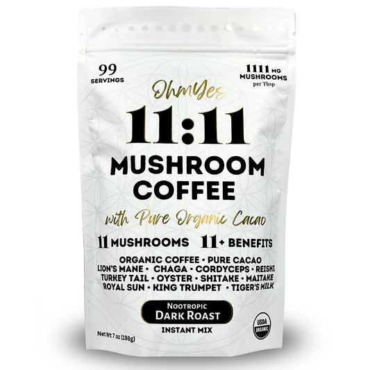 OhmYes 11 Mushroom Coffee + Cacao – Organic Nootropic Superfood Blend (7 oz)