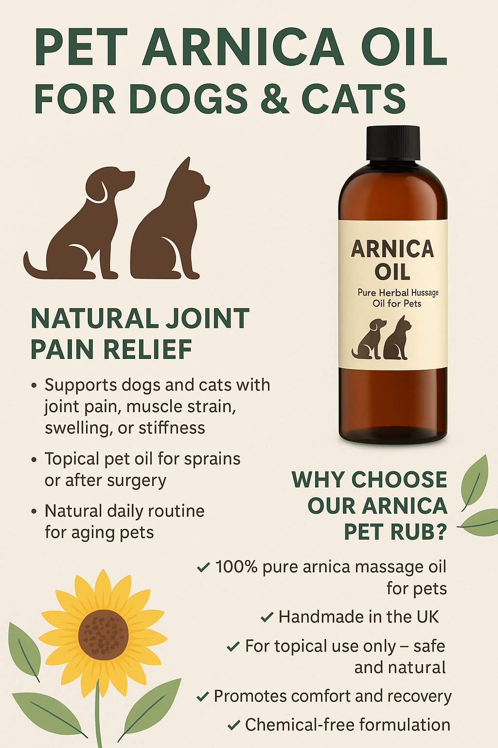 Oil Of Arnica Oil For Dogs & Cats For Bruises Strained Joints Muscles Ligaments