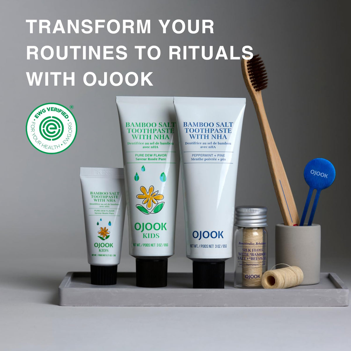OJOOK Bamboo Salt Toothpaste with nHA – Fluoride Free, Whitening, Remineralizing, Peppermint & Pine | 3 oz