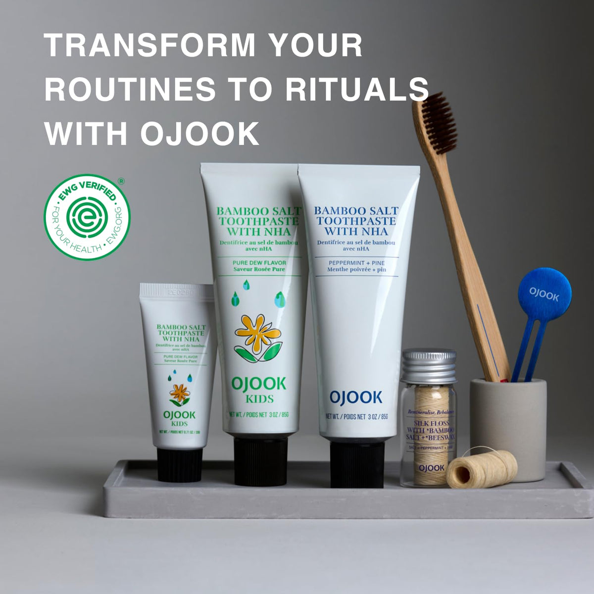 OJOOK Kids Fluoride-Free Bamboo Salt Toothpaste with nHA - 3oz | Pure Dew