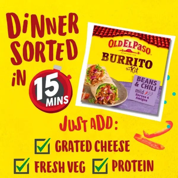 Old El Paso Burrito Kit Bean & Chilli Mild 620g (Case of 6)