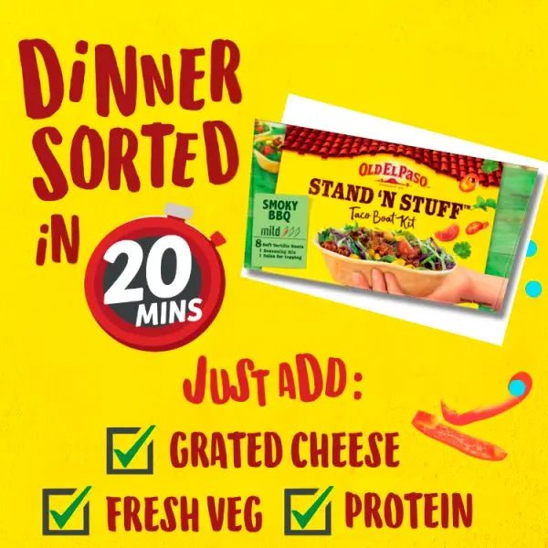 Old El Paso Stand 'N Stuff Smoky BBQ Taco Boat Kit 350g (Case of 4)