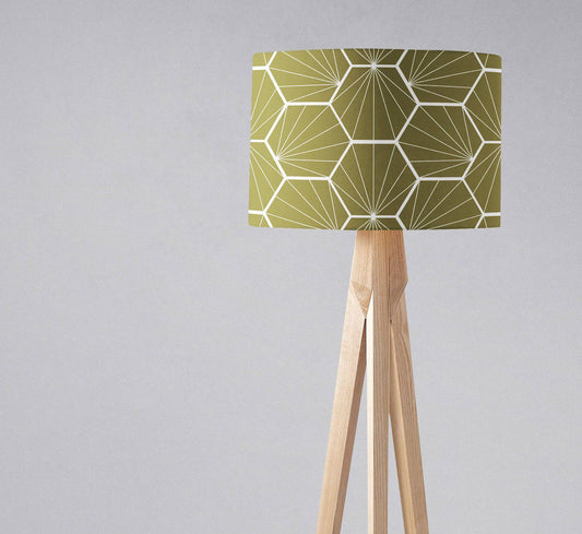 Olive Green Drum Lampshade, White Hexagon Design Shade for Table, Floor or Ceiling Pendant Light