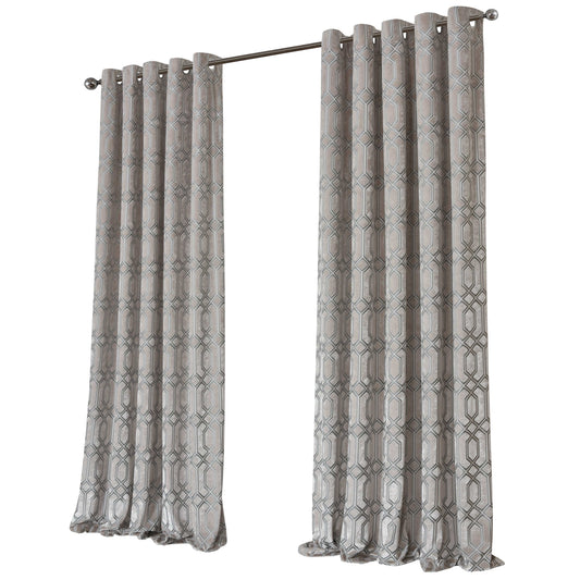 OLIVIA ROCCO Luxe Geo Velvet Eyelet Curtains Champagne Thermal Insulated Soundproof