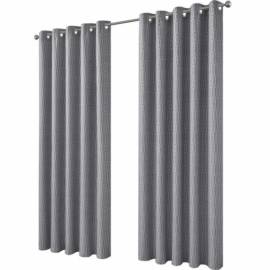 OLIVIA ROCCO Paris Eyelet Jacquard Curtains Grey Geometric Pattern Thermal Insulated