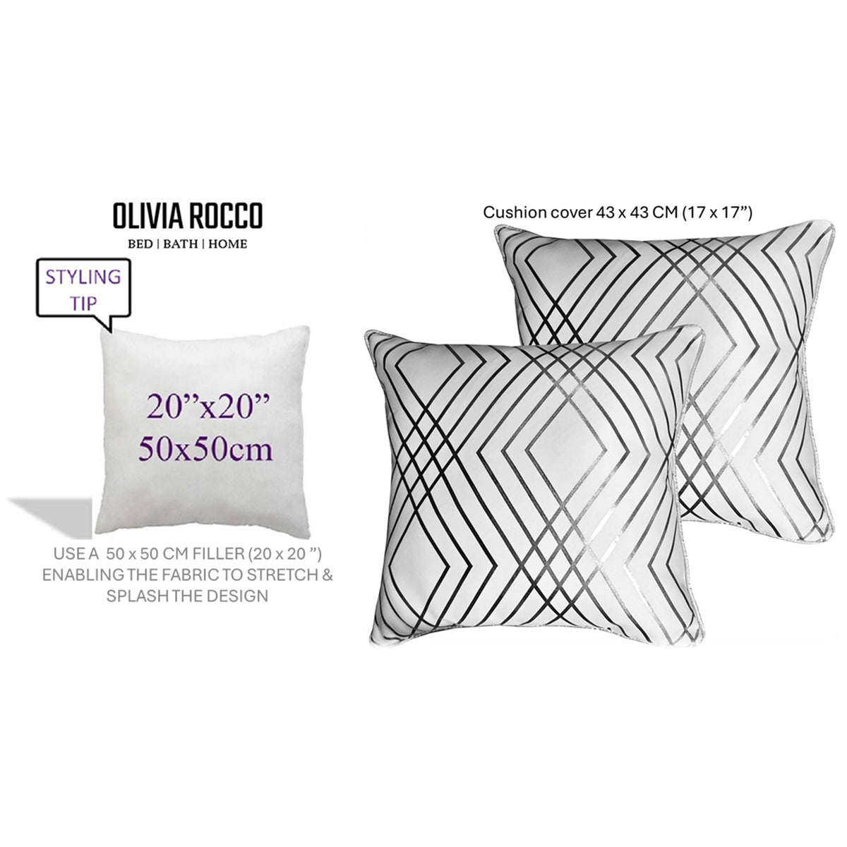 OLIVIA ROCCO Geo Sparkle Cushion Covers 2 Pack Geo White Decorative Pillow Cases For Sofa