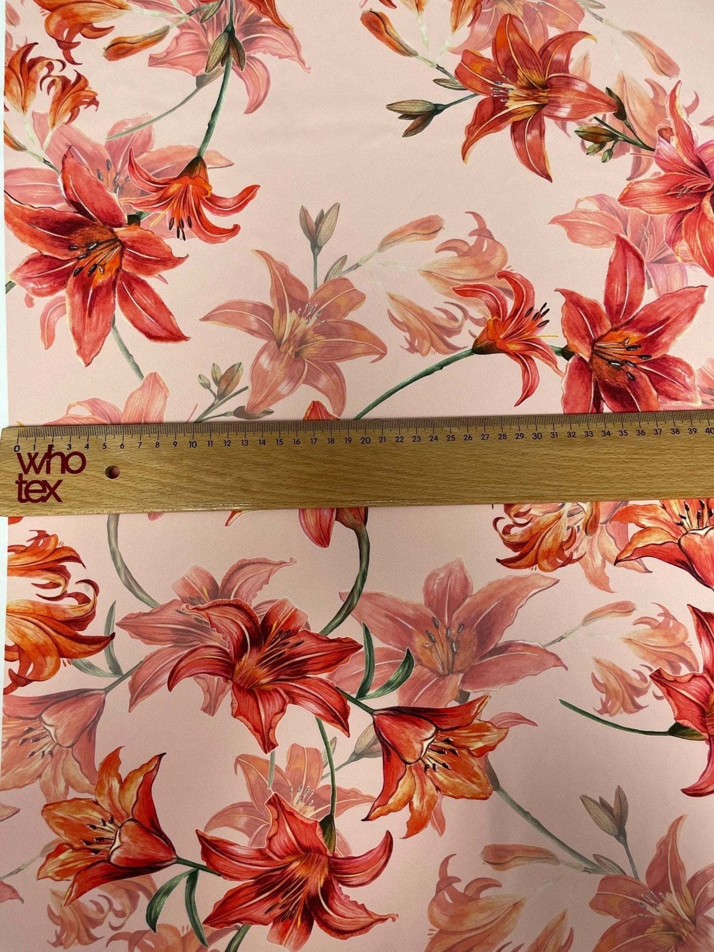 Orange and Red Lily Floral Fabric by Metre