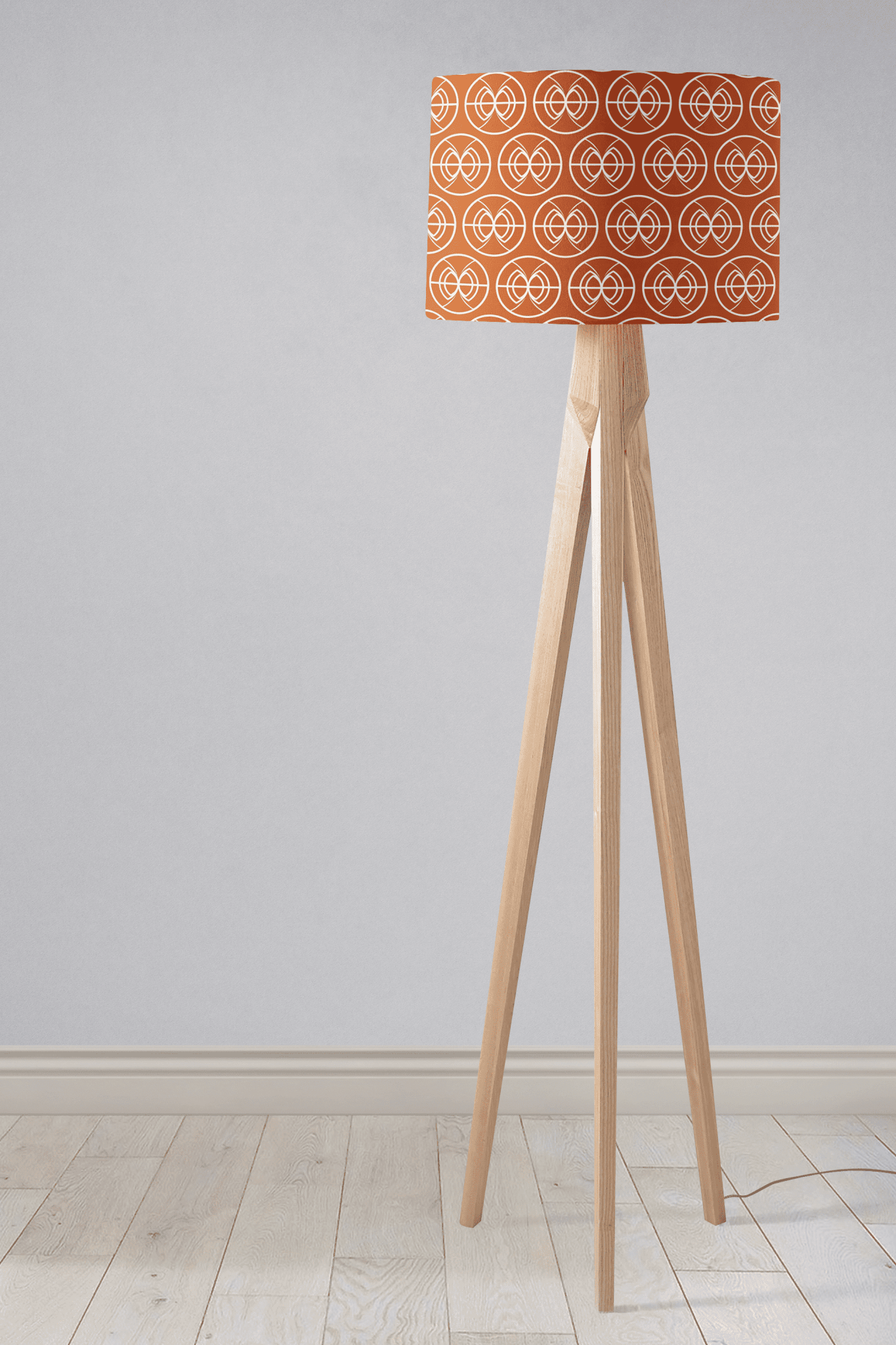 Orange and White Drum Lampshade, Geometric Semi-Circle Design Shade for Table, Floor or Ceiling Pendant Light