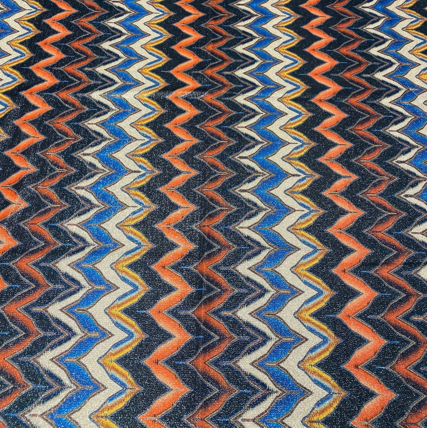Orange Blue Zigzag Lurex Fabric with Shimmer by the Metre