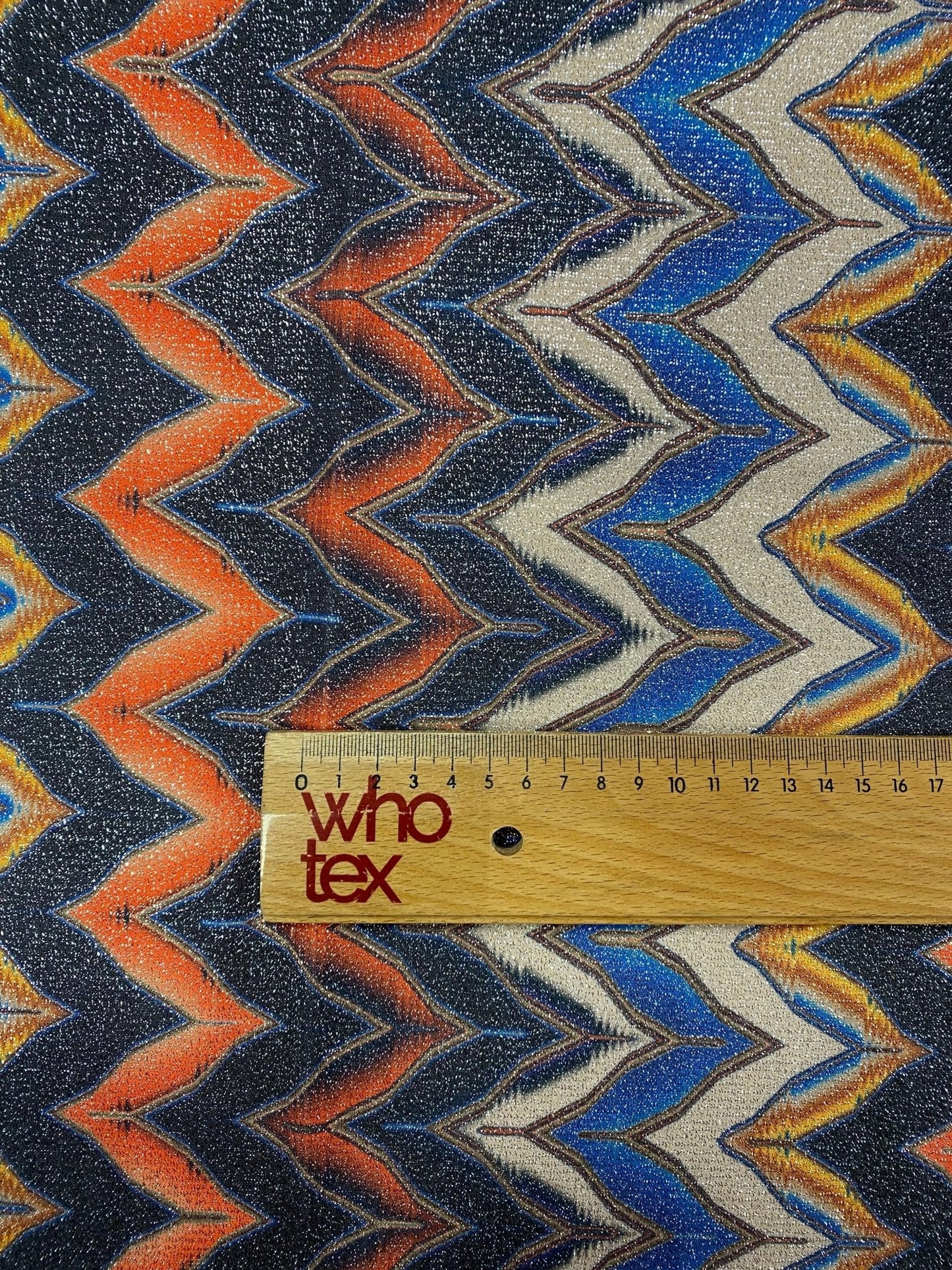 Orange Blue Zigzag Lurex Fabric with Shimmer by the Metre