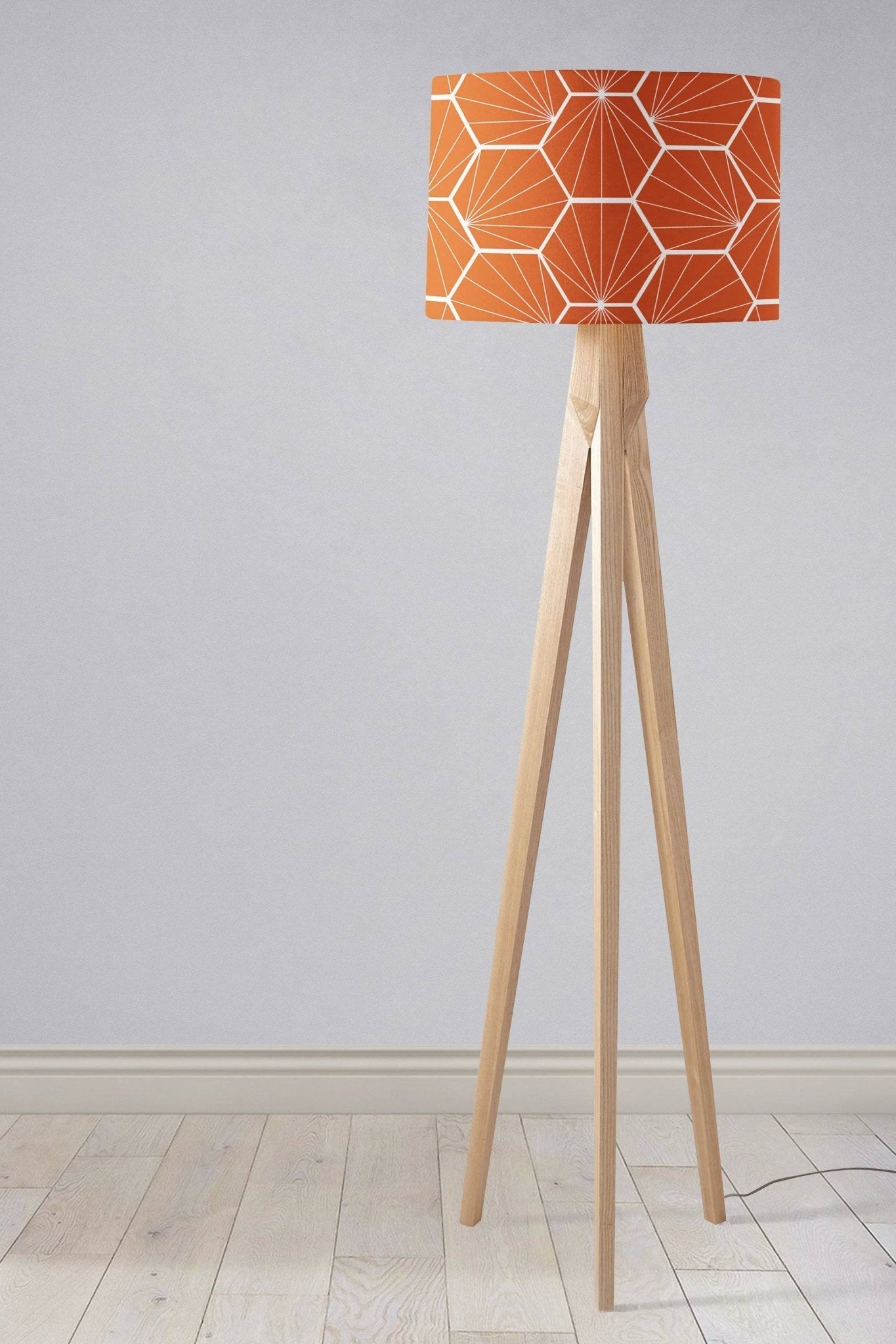 Orange Drum Lampshade, White Hexagon Design Shade for Table, Floor or Ceiling Pendant Light