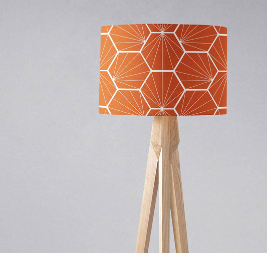 Orange Drum Lampshade, White Hexagon Design Shade for Table, Floor or Ceiling Pendant Light
