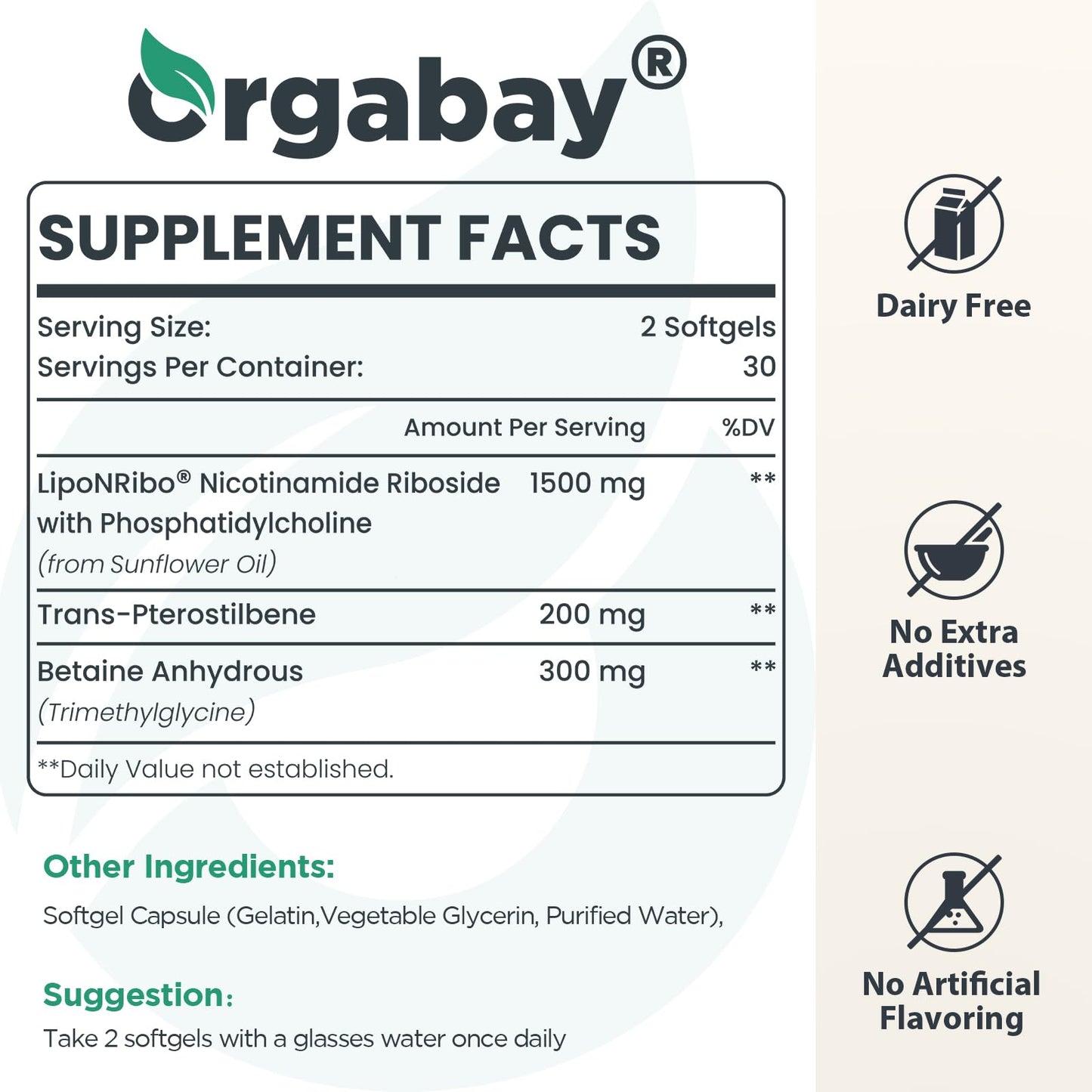 Orgabay Liposomal Nicotinamide Riboside 2000 MG with TMG & Pterostilbene | NAD+ Support, 240 Count