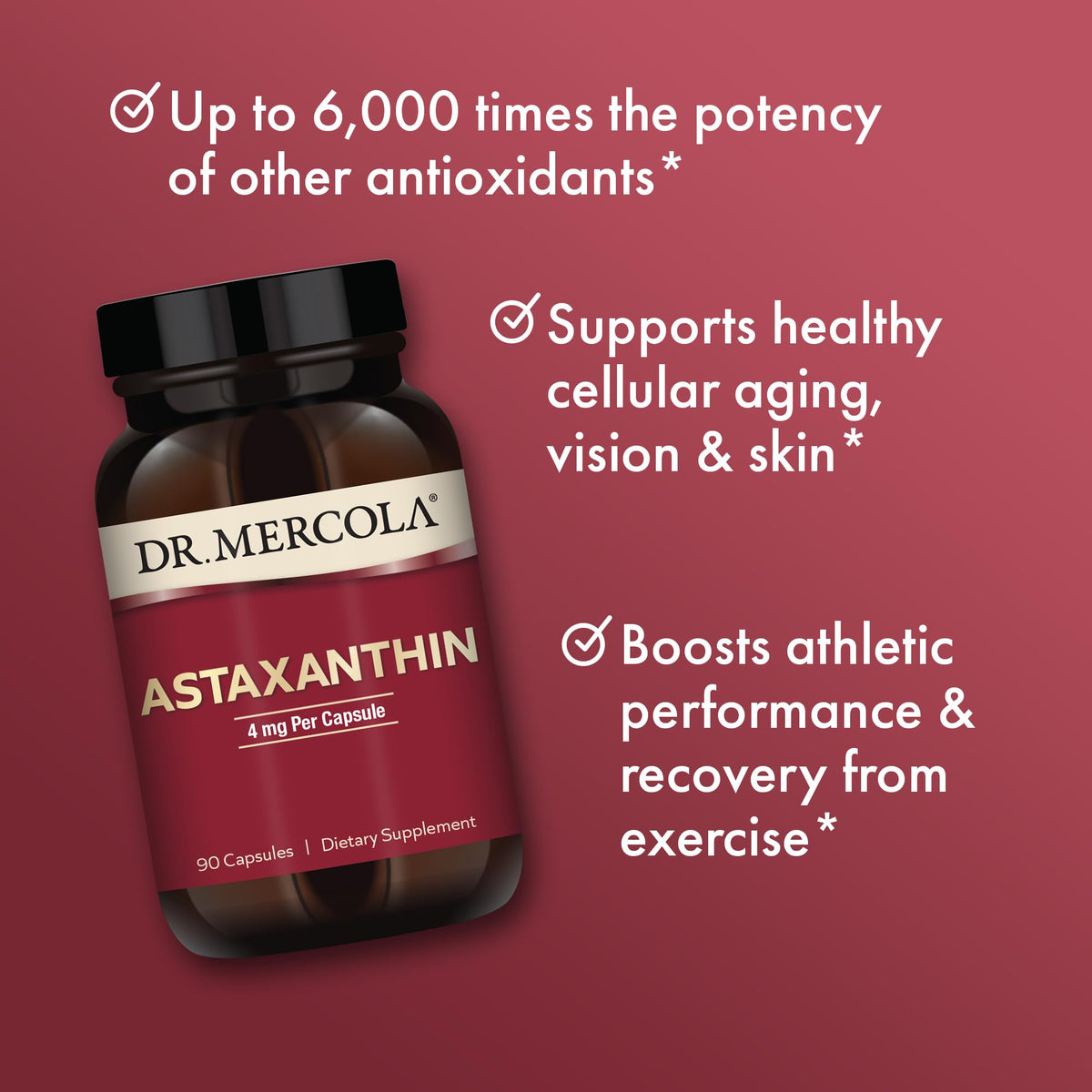 Dr. Mercola Organic Astaxanthin 4 mg - 90 Capsules | Organic Microalgae Extract, Non-GMO