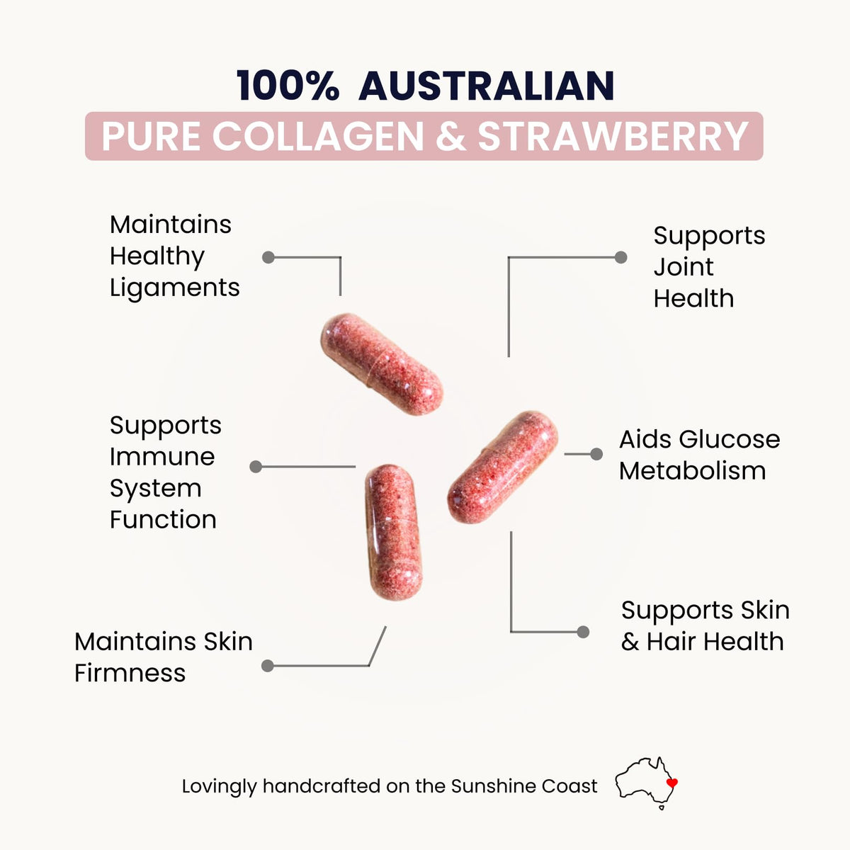 Organic Collagen Australia – Beauty Brilliance Strawberry Capsules, 120 Count