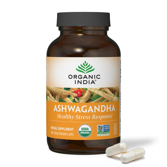 ORGANIC INDIA Ashwagandha Capsules - Organic Ashwagandha Supplement - Vegan, Gluten-Free, Kosher, Non-GMO - 180 Capsules