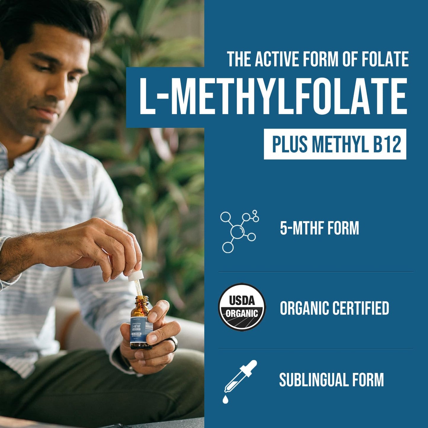 Organic Methyl Folate 1000 mcg + Methyl B12 Cofactor | Sublingual Berry Liquid (1oz) | 300 Servings | 5-MTHF