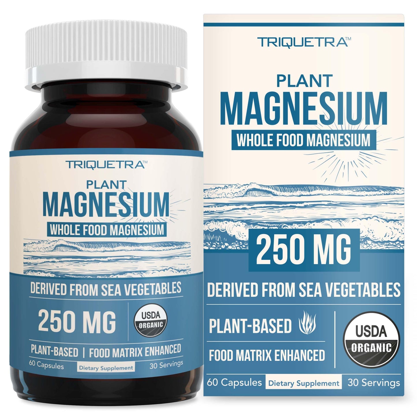 Organic Whole Food Magnesium Supplement - Plant-Based Sea Vegetable Complex, 250 mg per Serving | 60 Capsules