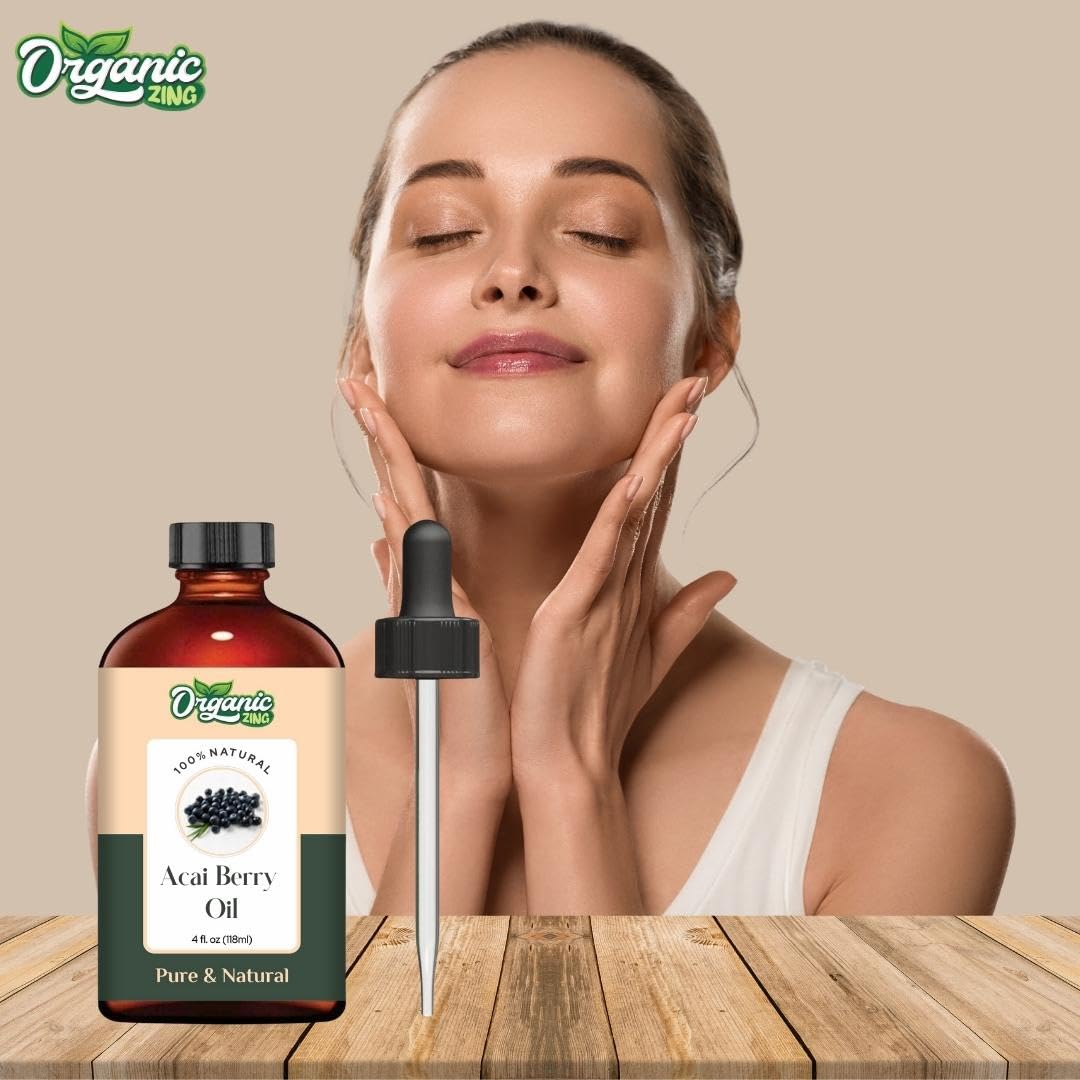 Organic Zing Acai Berry Oil | Pure Carrier Oil for Skincare, Haircare & Massage – 118ml