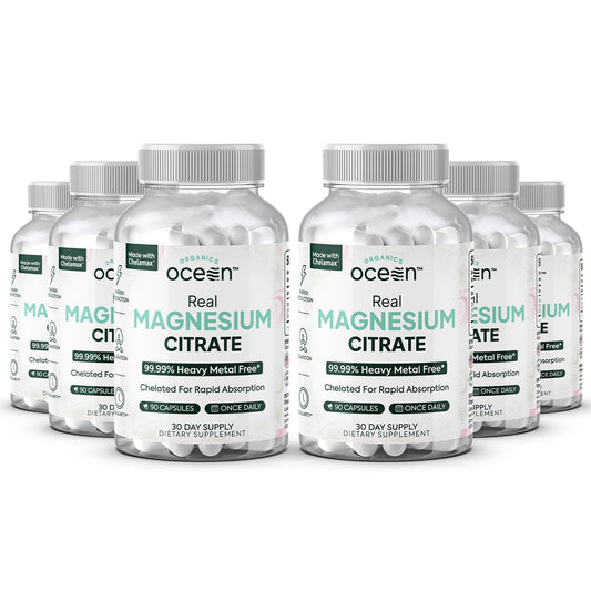 Organics Ocean Real Magnesium Citrate – High-Absorption Chelated Magnesium for Energy, Relaxation, and Regularity – 6 Pack