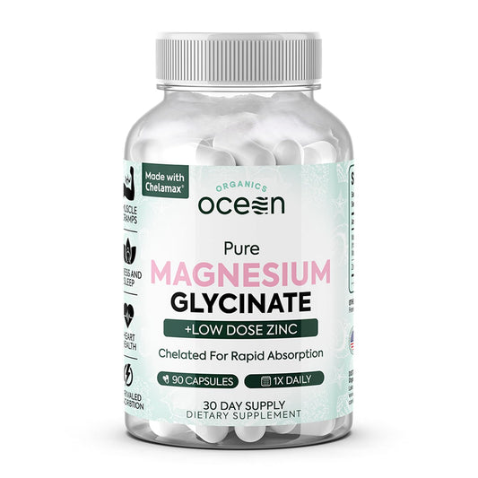 Organics Ocean Magnesium Glycinate with Zinc – Maximum Strength Chelated Magnesium (90 Capsules)