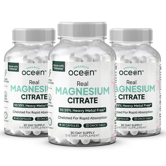 Organics Ocean Real Magnesium Citrate - High Absorption Chelated Magnesium Supplement - 3 Pack Bulk