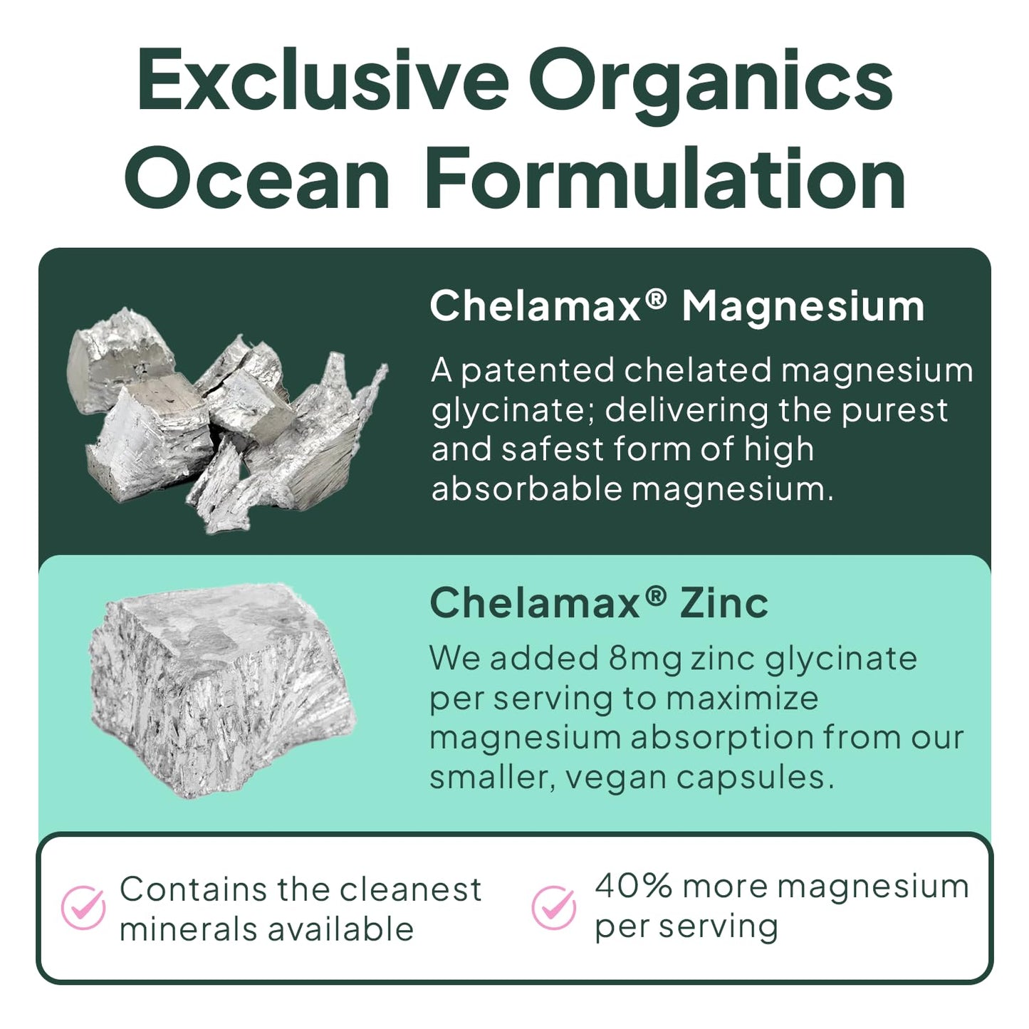 Organics Ocean Magnesium Glycinate with Zinc – Maximum Strength Chelated Magnesium (90 Capsules)