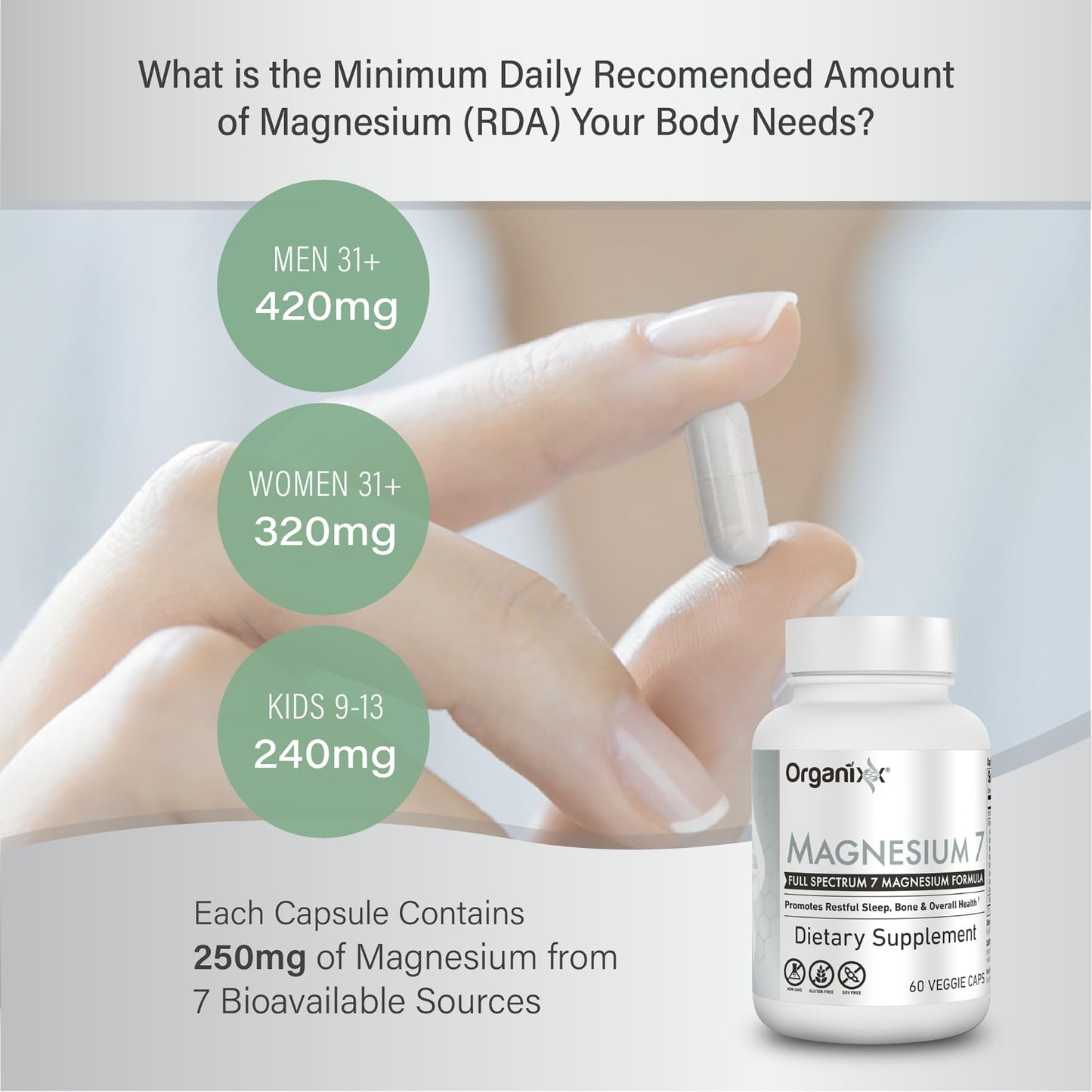 Organixx Magnesium Glycinate Supplement – 7-Type Magnesium Complex with Vitamin B6 & Manganese Citrate, Gluten Free, Non-GMO, 120 Capsules (2-Pack)