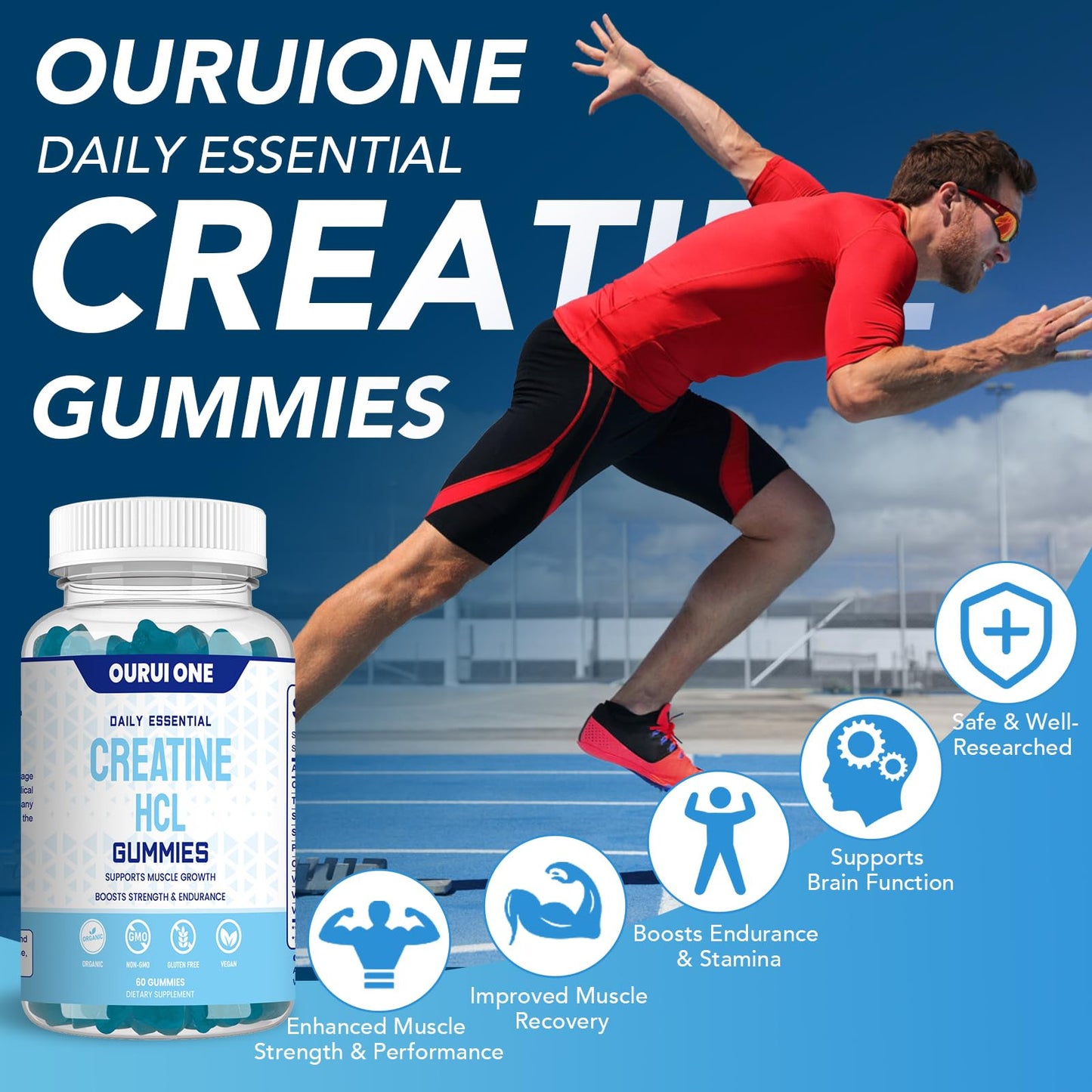 Ourui One Creatine HCL Gummies 2000mg – Fast Absorption for Strength & Recovery – Easy-to-Take