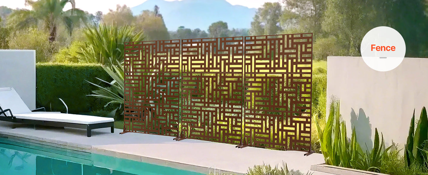 VEVOR Metal Privacy Screen Freestanding Outdoor Divider with Stand 3-Panel Decorative Garden Steel Privacy Fence for Balcony