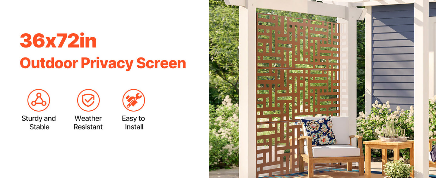 VEVOR Metal Privacy Screen Freestanding Outdoor Divider with Stand 3-Panel Decorative Garden Steel Privacy Fence for Balcony