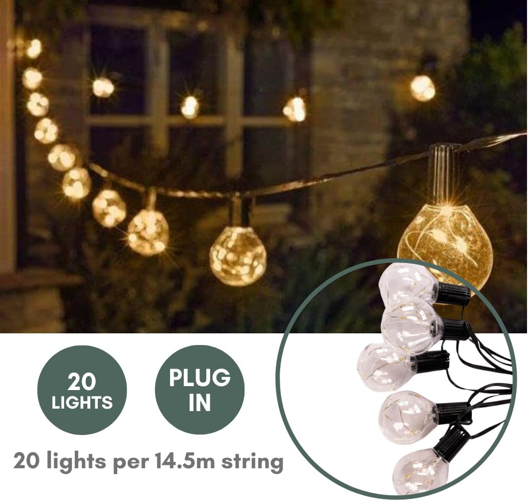 14.5m Festoon String Lights Mains Powered Waterproof