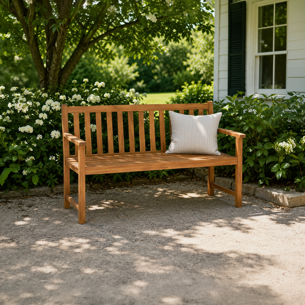 Two Seater Acacia Wood Garden Bench Outdoor Patio Seat 145cm