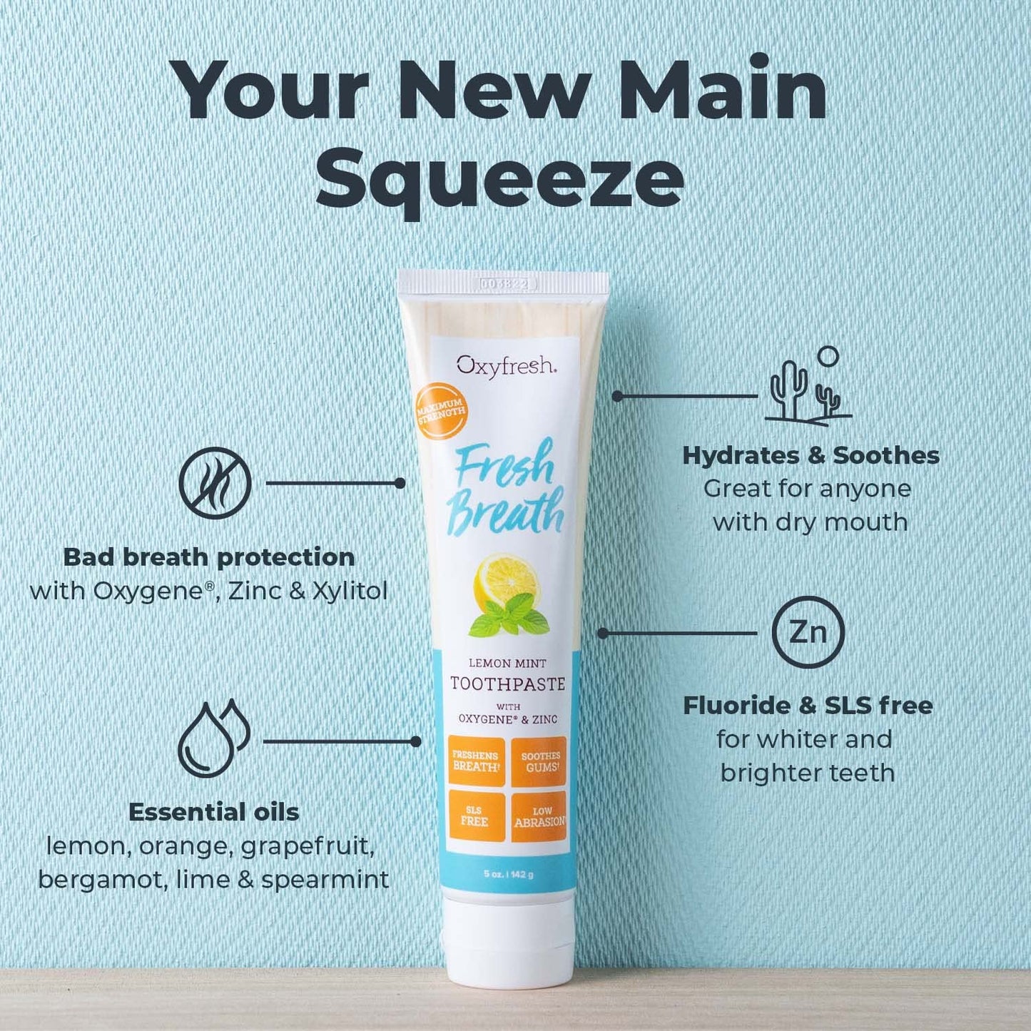 Oxyfresh Maximum Fresh Breath Lemon Mint Toothpaste - Clean Teeth & Fresh Breath - SLS & Fluoride Free - 5 oz