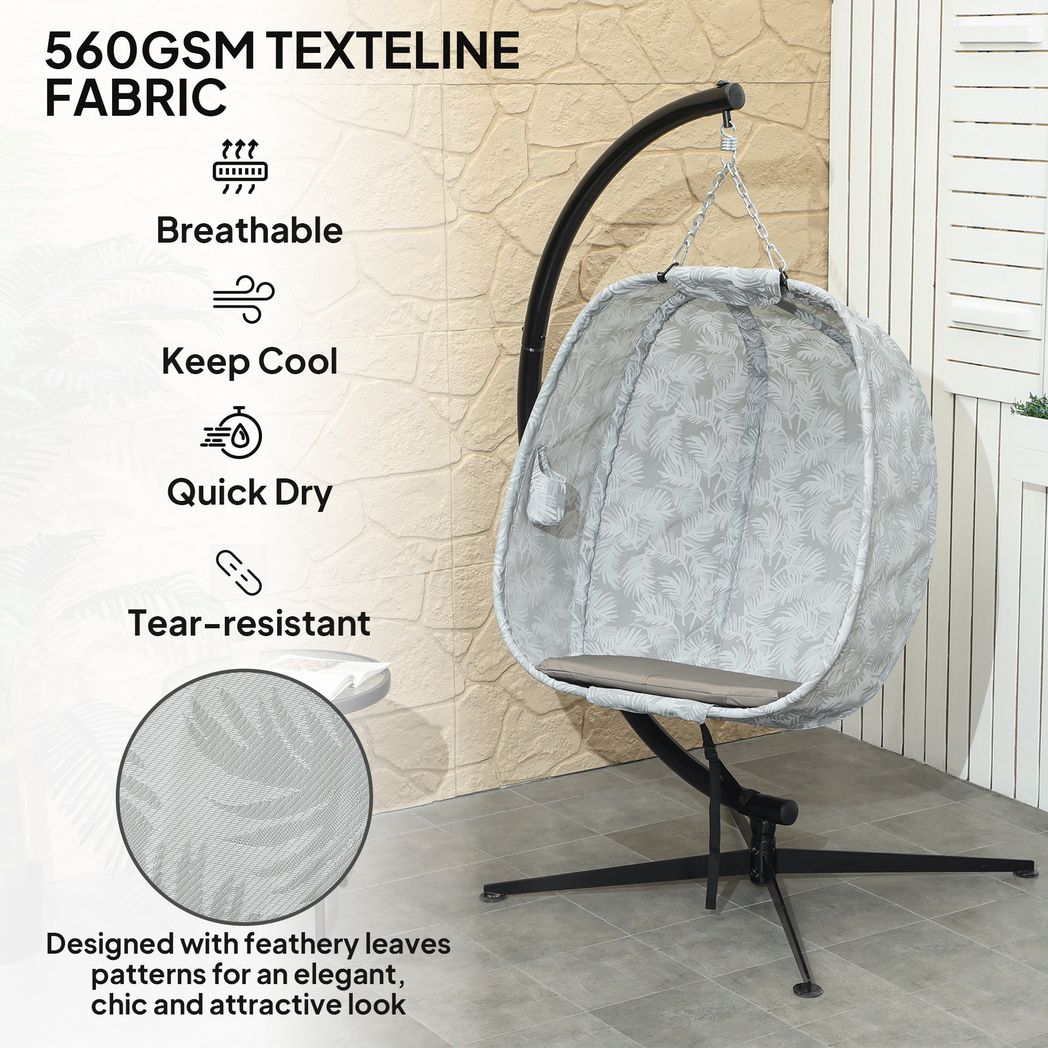 Outsunny Hanging Egg Chair Outdoor Indoor Swing Chair, Folding Basket