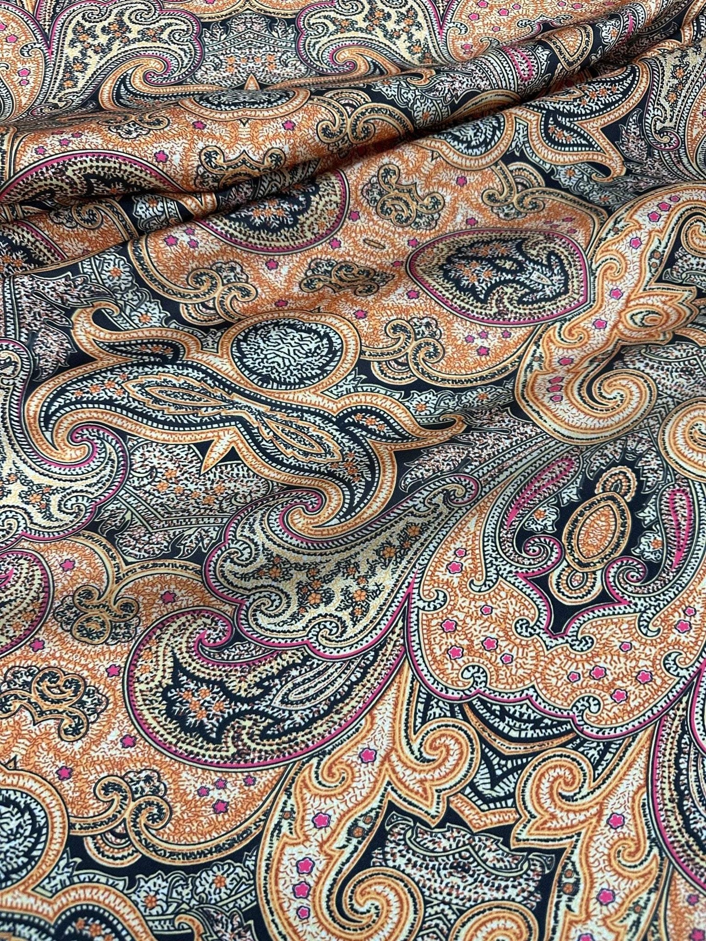 Black and Orange Paisley Fabric By Metre
